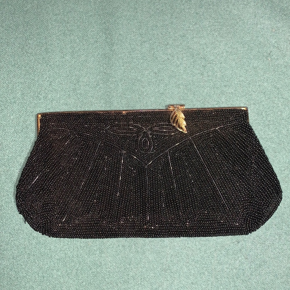 Vintage black beaded clutch